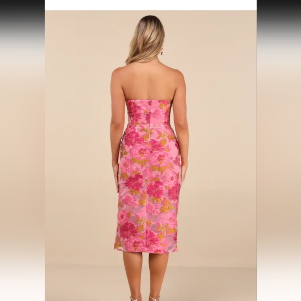 Lulu's Strapless Pink Floral Midi Dress - Picture 4 of 5